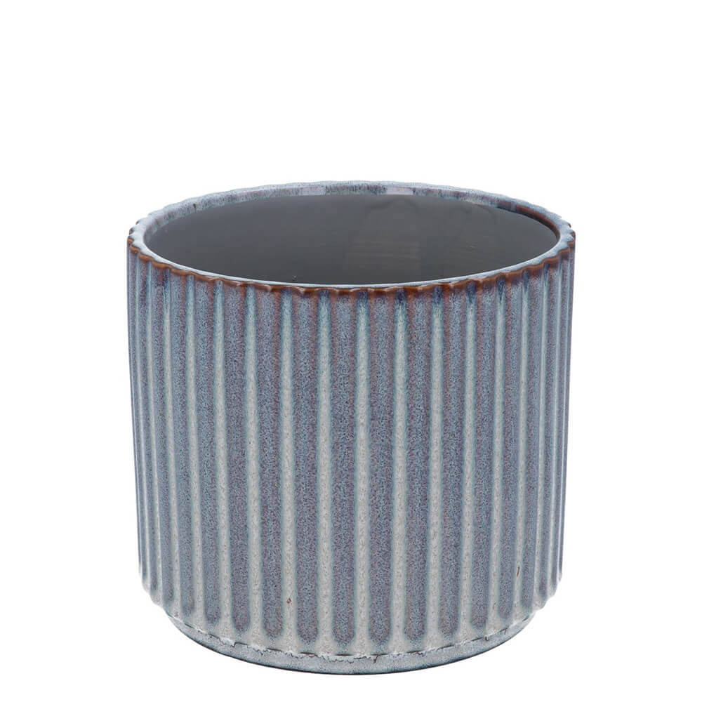 Gisela Graham Stoneware Pot Cover Reactive Glazed Ribbed